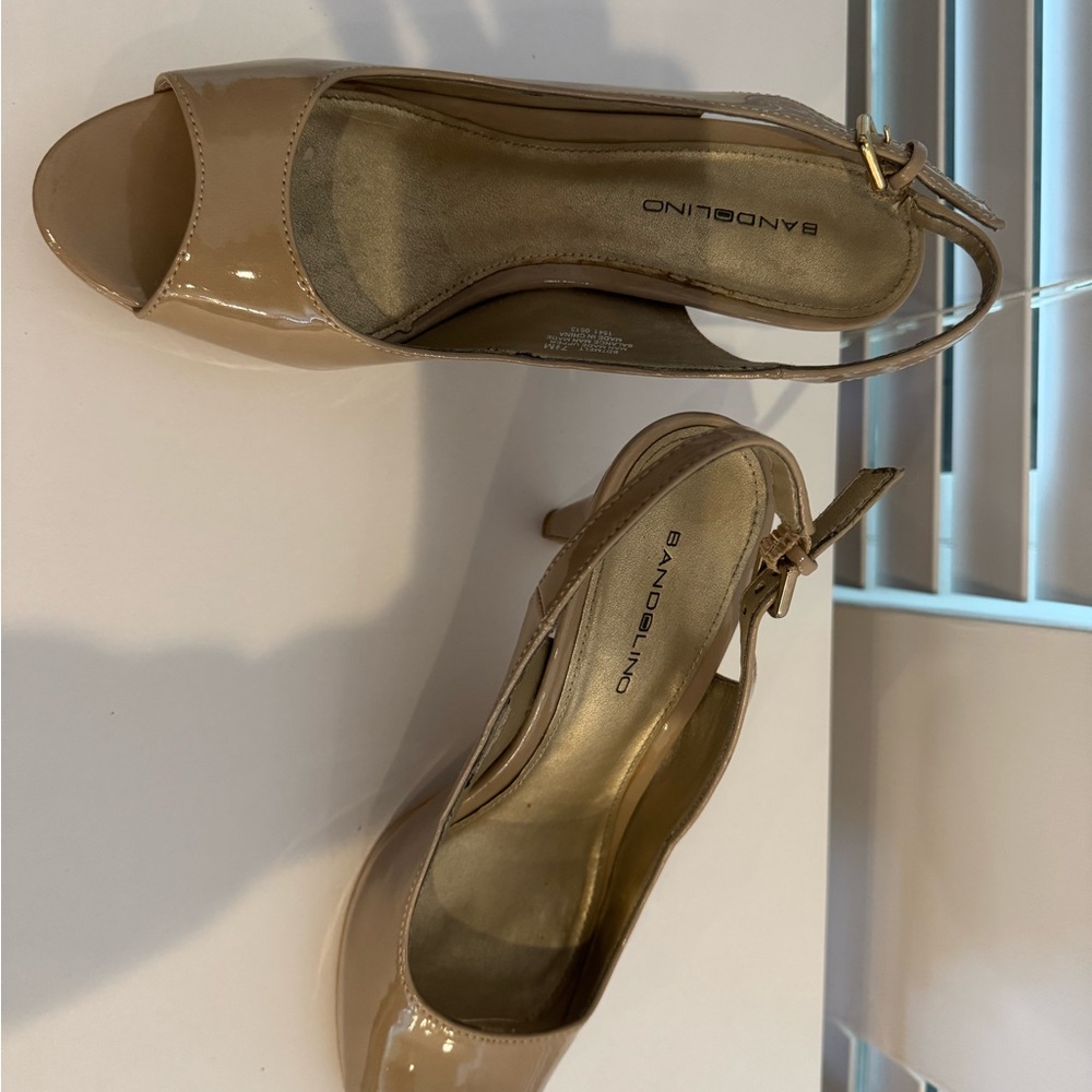 Taupe Patent Slingback Heels